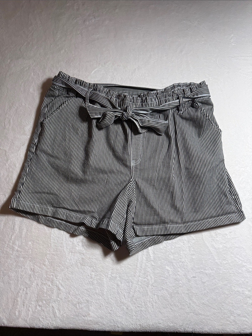 Lane Bryant Black & White Striped Tie-Waist High-Rise Shorts